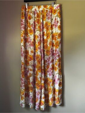 Rose & Olive White Wide Leg Pants with Yellow & Pink Floral Print